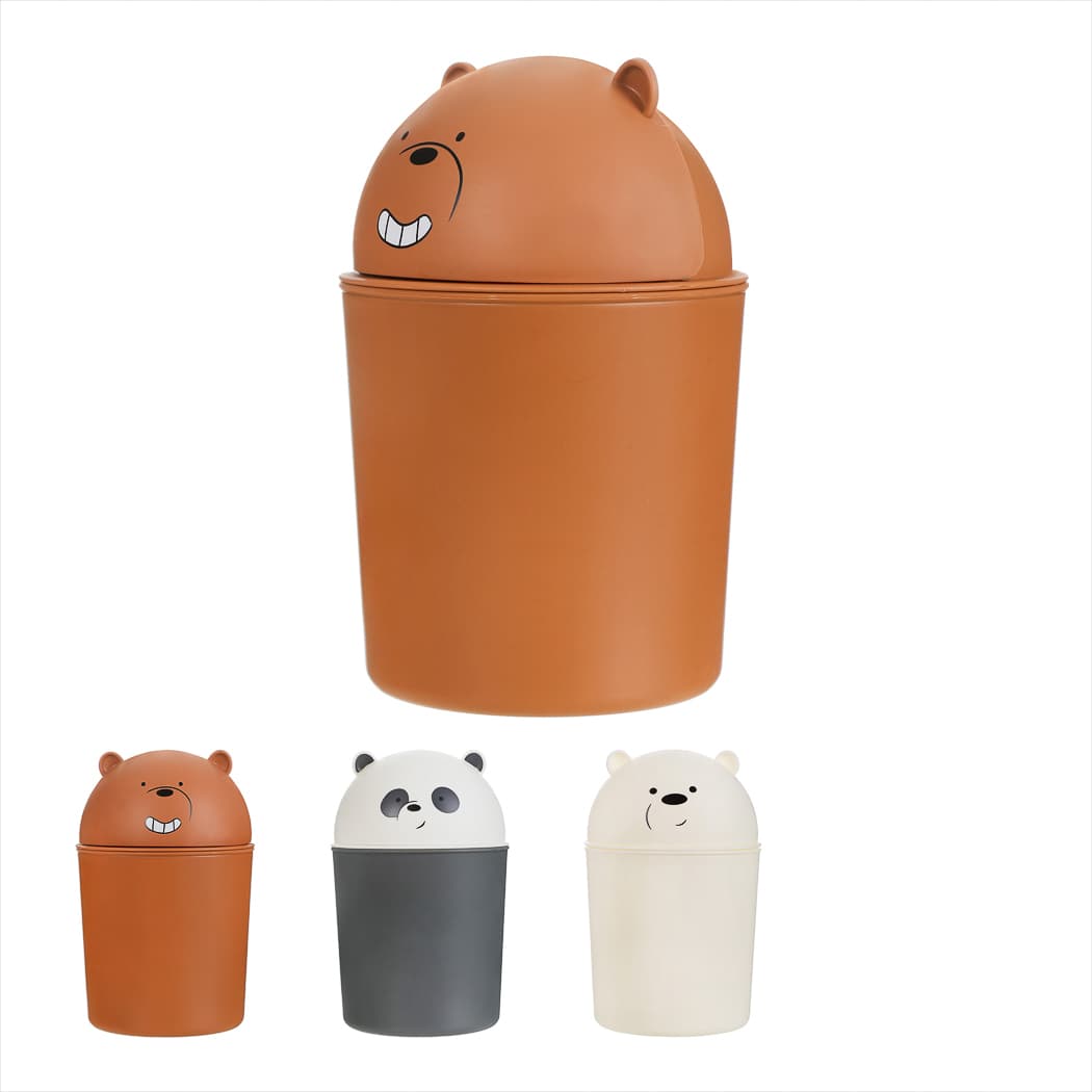 سطل زباله مینیسو، مدل MINISO We Bare Bears Waste Bin، طرح ما خرسها، گریزی/ قهوایی/ ۱۳ سانتی متر — تصویر ۳