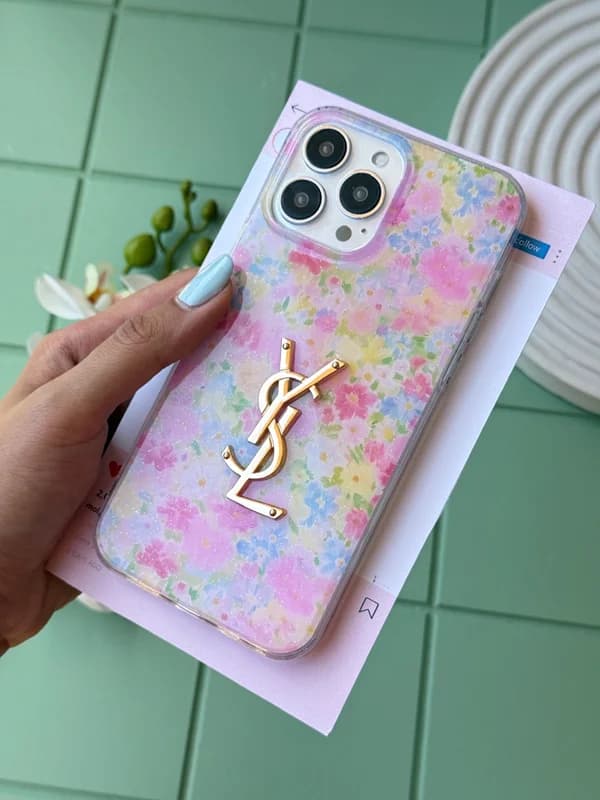 قاب YSL طرح باغ گل صورتی گوشی آیفون 14 پرومکس
