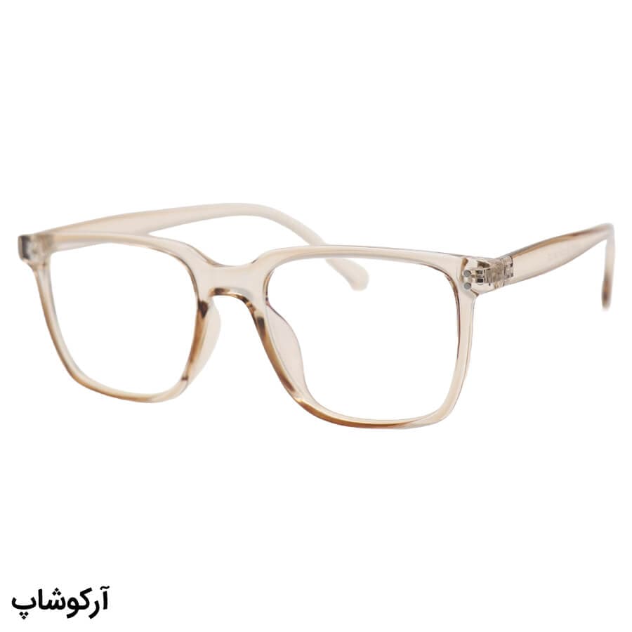 عینک با فریم مربعی شکل، رنگ قهوه‌ای و لنز بی‌رنگ و از جنس پلی کربنات (بلوکات) مدل 203157