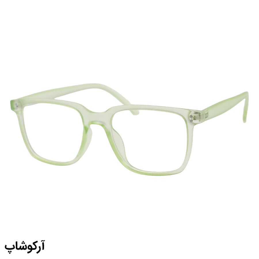 عینک با فریم مستطیلی شکل، رنگ سبز و لنز بی‌رنگ و از جنس پلی کربنات (بلوکات) مدل 28061
