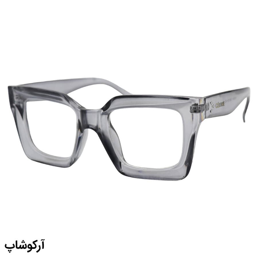 عینک برند Celine با فریم رنگ طوسی براق، مربعی شکل و لنز بی‌رنگ و شفاف مدل S1304-1