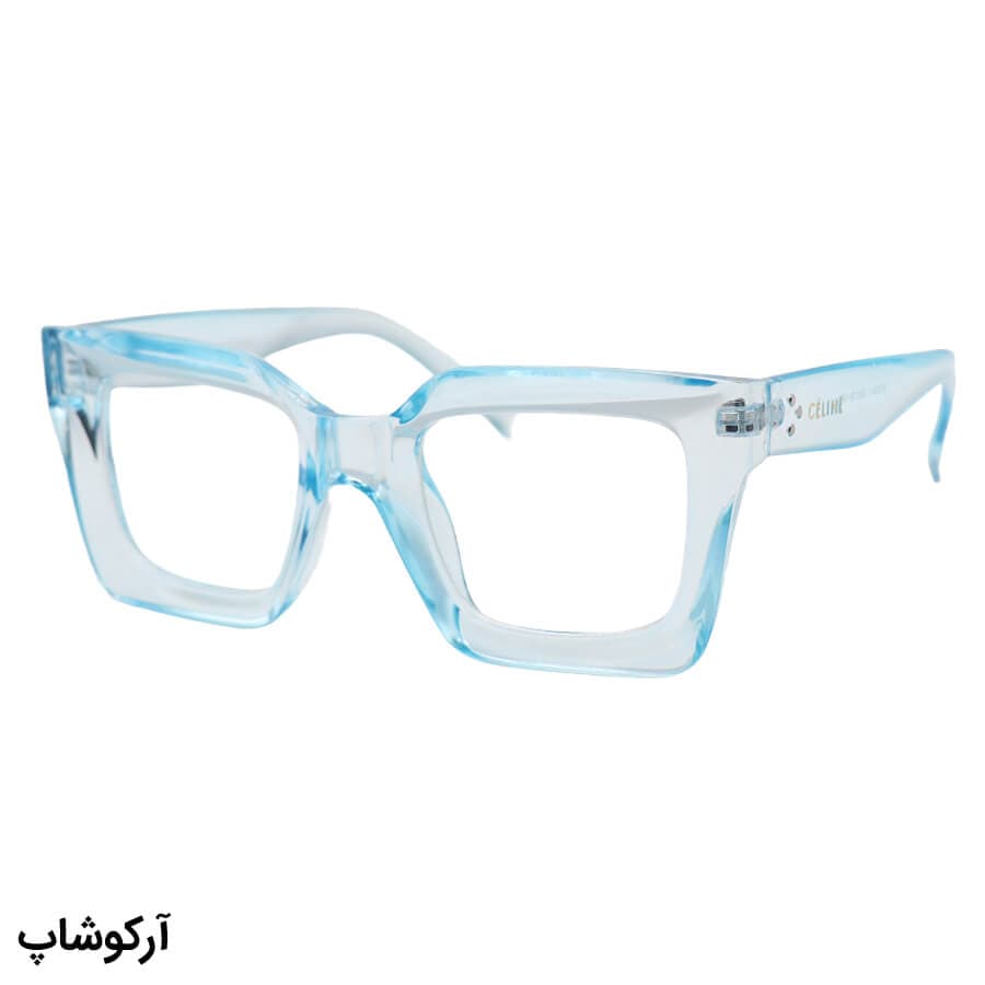 عینک برند سلین با فریم رنگ آبی براق، مربعی شکل و لنز بی‌رنگ و شفاف مدل S1304-1