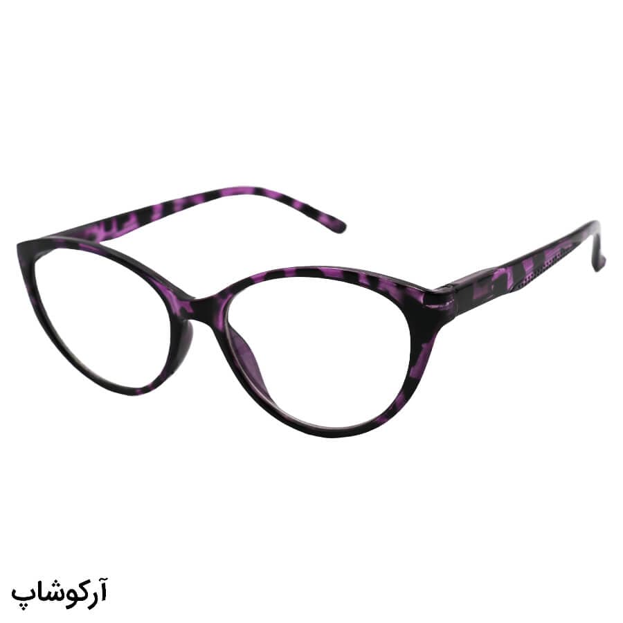 عینک مطالعه زنانه نمره +2.75 نزدیک بین با فریم بنفش دو رنگ و گربه ای شکل مدل XS5310