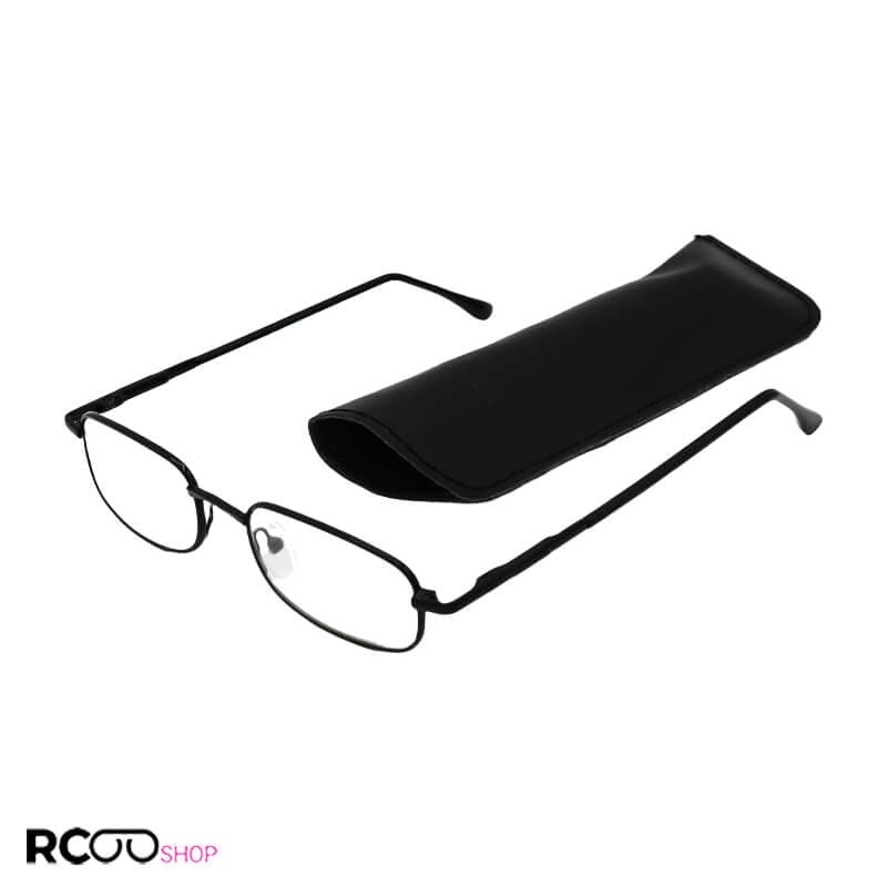 عینک مطالعه نمره +1.75 نزدیک بین با فریم مشکی و کیف چرم مدل R49