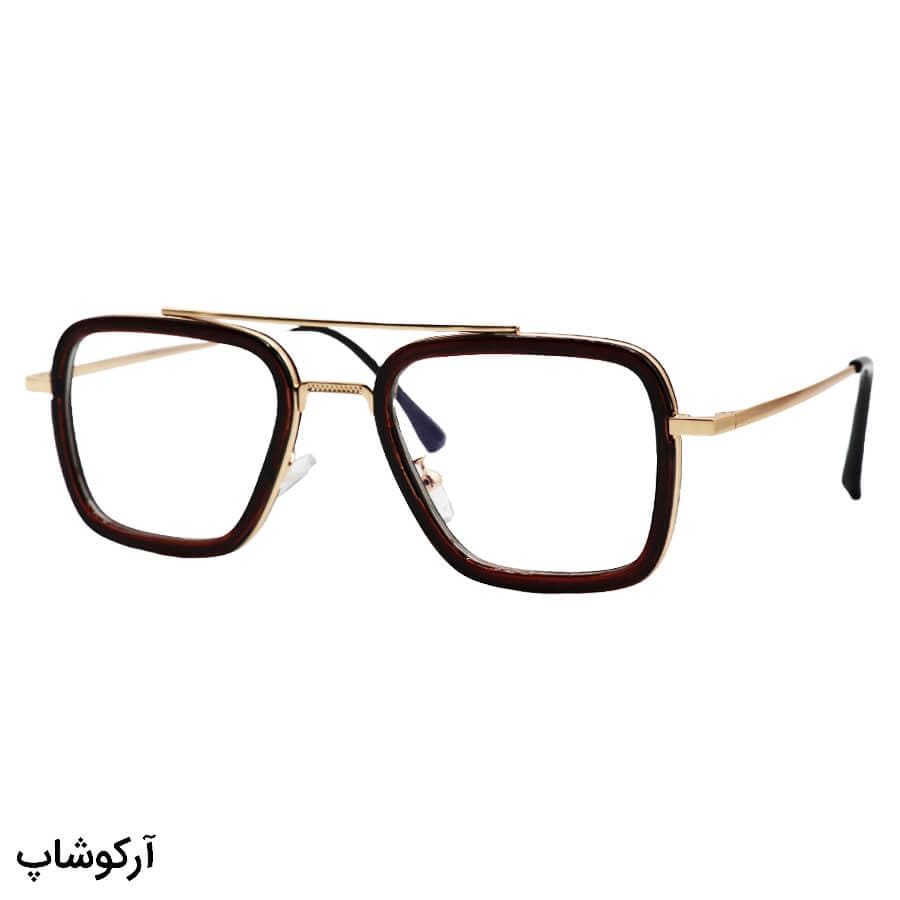 فریم عینک طبی 2 کاوره با فریم مربعی، رنگ طلایی و قهوهای و از جنس آلومینیوم مدل 7701 — تصویر ۳