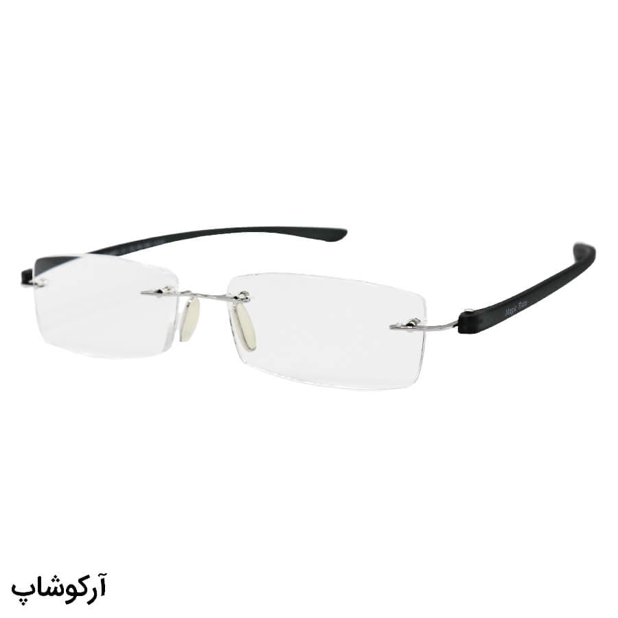 عینک مطالعه نمره +3.00 نزدیک بین، مستطیلی شکل، فریم لس و دسته مشکی مدل R14001