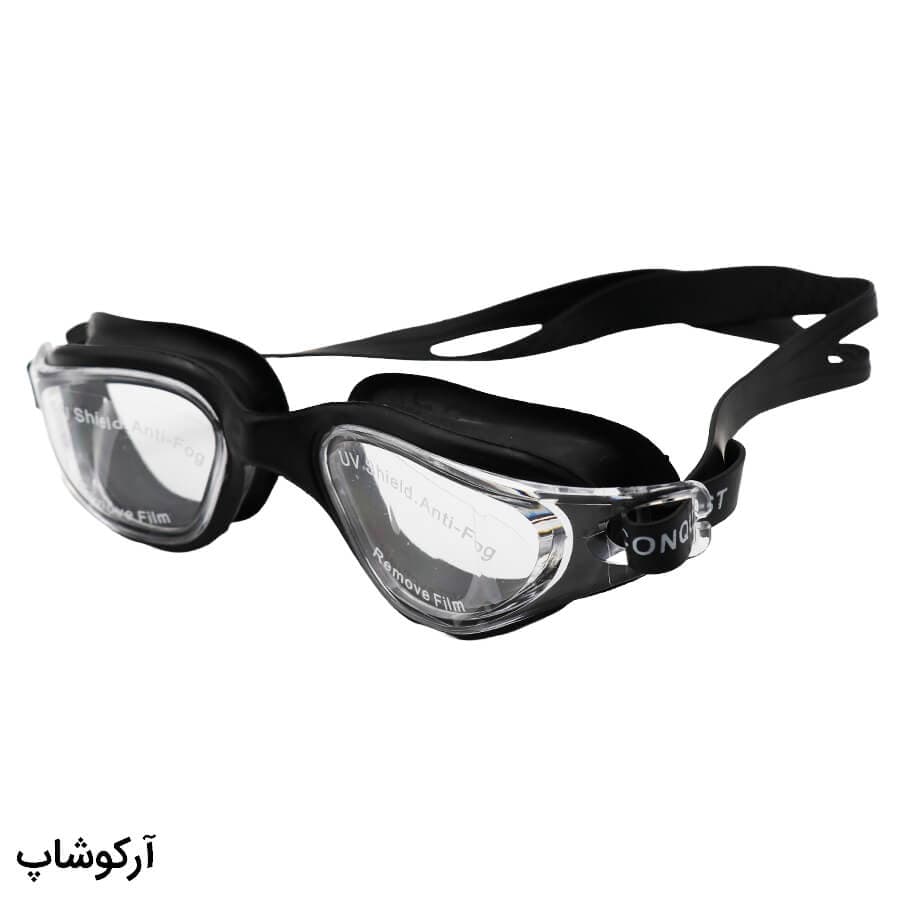 عینک شنا CONQUEST مشکی رنگ، از جنس سیلیکونی به همراه قاب مدل BL3005 — تصویر ۲