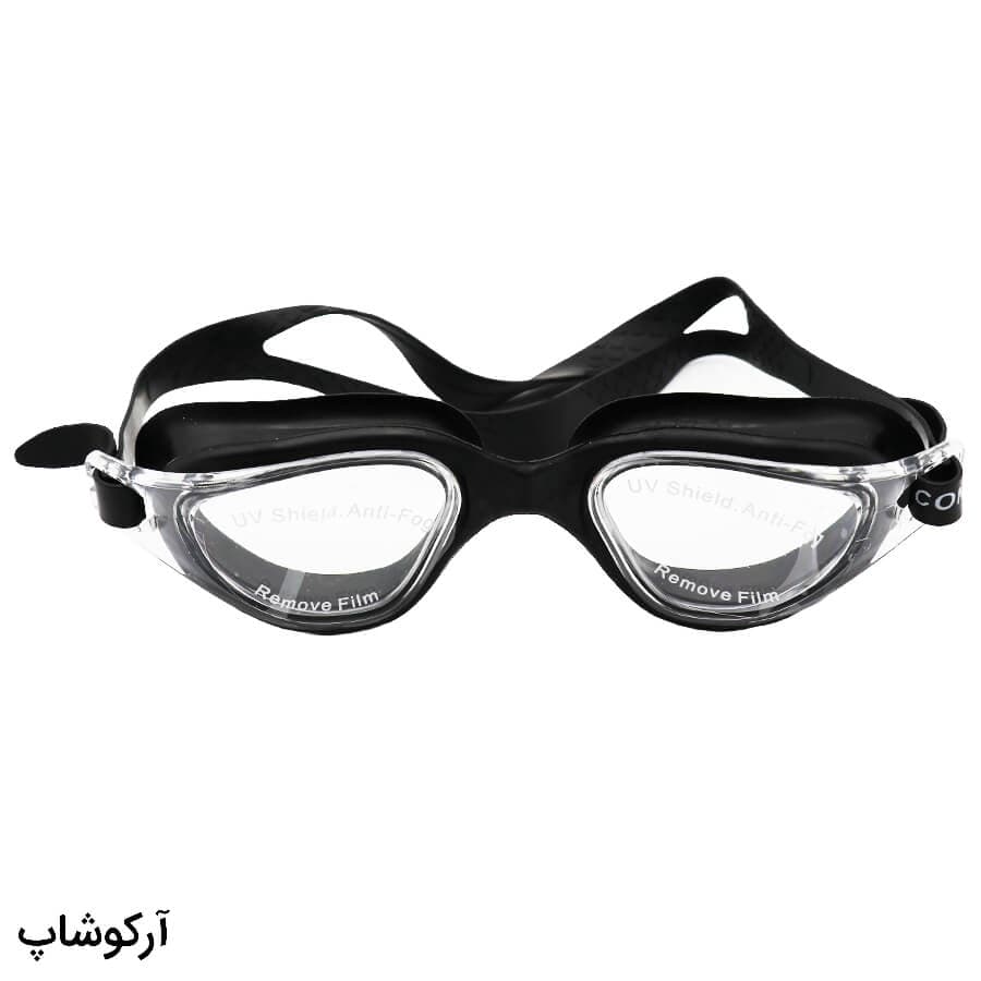 عینک شنا CONQUEST مشکی رنگ، از جنس سیلیکونی به همراه قاب مدل BL3005
