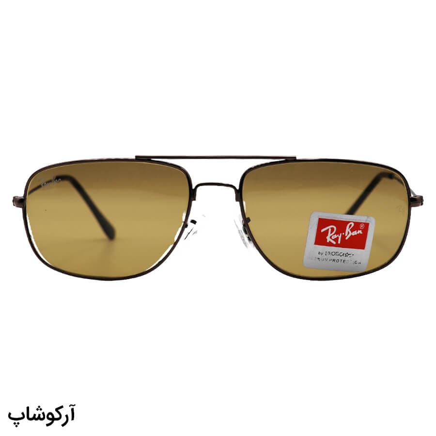 عینک آفتابی Ray-Ban با فریم مستطیلی شکل، رنگ مسی و لنز قهوه ای تیره مدل RB3145 — تصویر ۲
