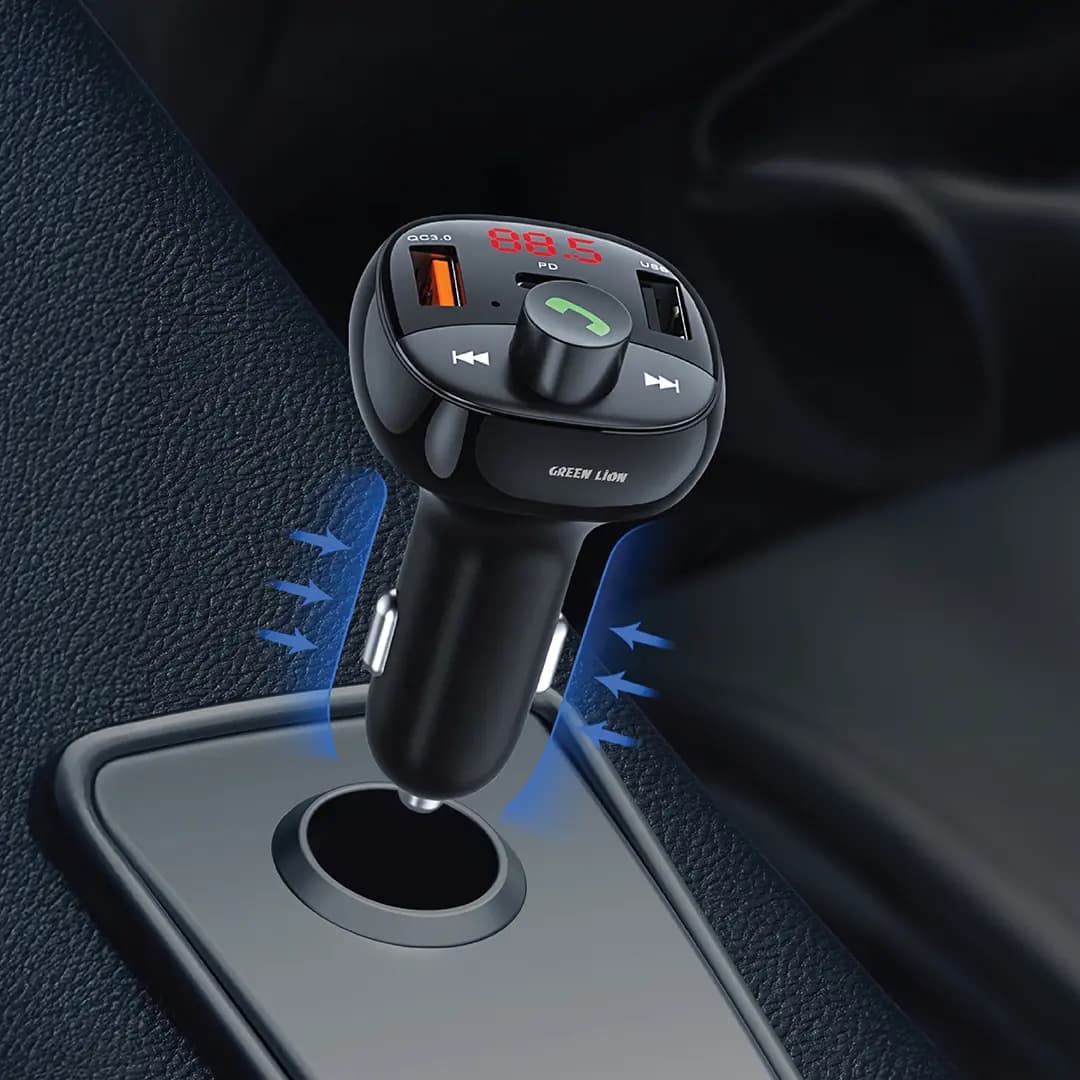 شارژر فندکی Green Lion Flux Drive FM Transmitter با Bluetooth 5.3 و PD 30W — تصویر ۳