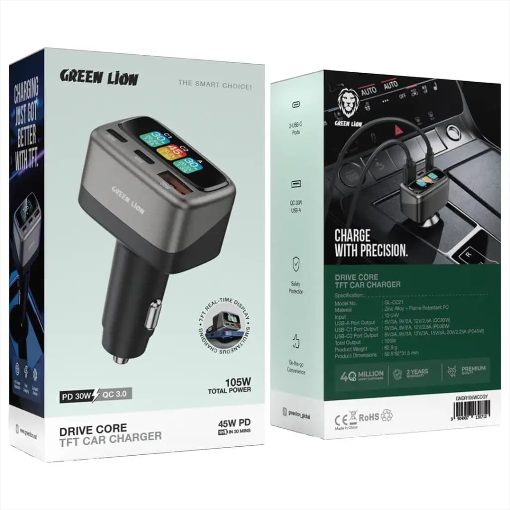 شارژر فندکی Green Lion Drive Core TFT با توان 105W و نمایشگر TFT — تصویر ۲