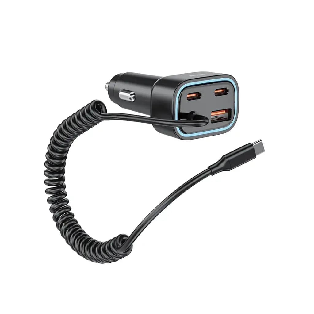 شارژر فندکی Green Lion 90W با دو پورت USB-C و کابل USB-C داخلی — تصویر ۲