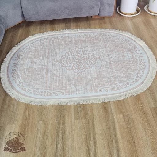 فرشینه بیضی مخمل کرم کم رنگ استُپ دار (اصلا سُر نمیخوره) b26 — تصویر ۶