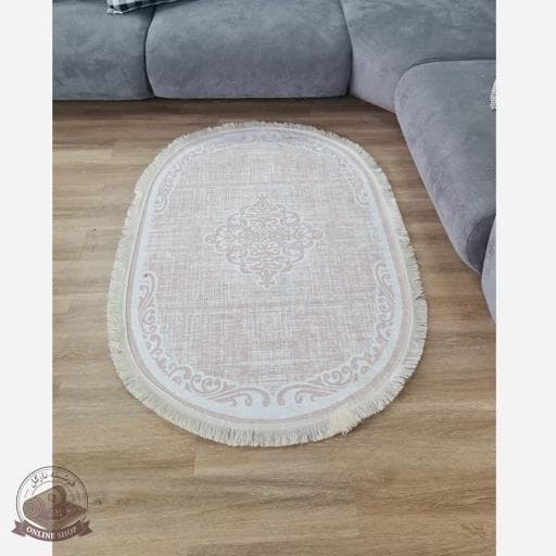 فرشینه بیضی مخمل کرم کم رنگ استُپ دار (اصلا سُر نمیخوره) b26 — تصویر ۷