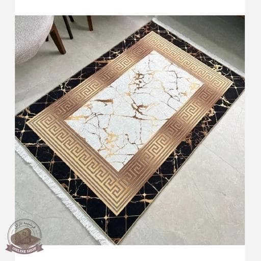 فرشینه مخمل مدرن مشکی طلایی استُپ دار ( ابعاد دلخواه )h253 — تصویر ۳
