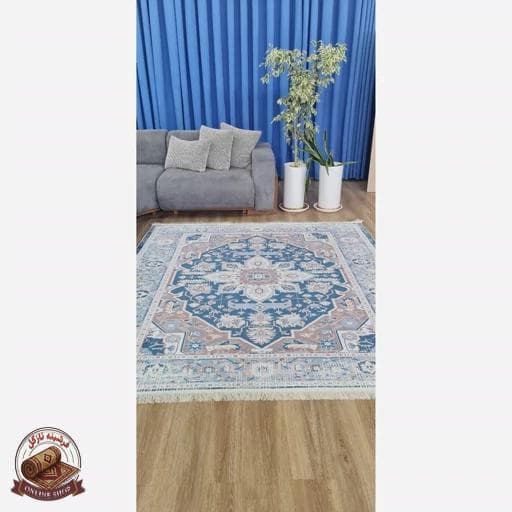 فرشینه طوسی آبی مدرن جنس مخمل تُرک استُپ دار ابعاد دلخواه — تصویر ۶