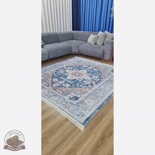 فرشینه طوسی آبی مدرن جنس مخمل تُرک استُپ دار ابعاد دلخواه — تصویر ۴