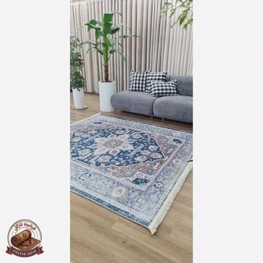 فرشینه طوسی آبی مدرن جنس مخمل تُرک استُپ دار ابعاد دلخواه — تصویر ۲