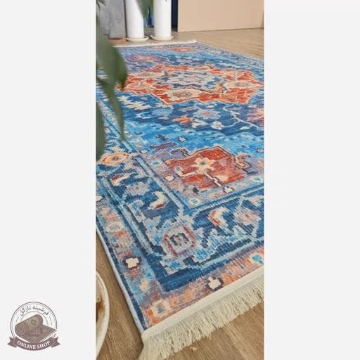 فرشینه آبی نارنجی مدرن جنس مخمل تُرک استُپ دار ابعاد دلخواه — تصویر ۴