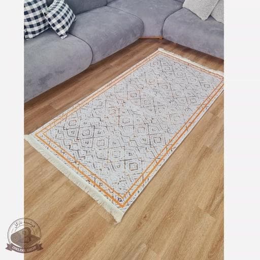 فرشینه کناره و راهرویی جنس مخمل طرح هندسی استُپ دار R106 — تصویر ۴