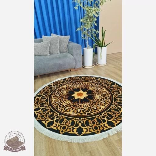 فرشینه گرد مخمل مشکی طلایی مدرن استُپ دار (ابعاد دلخواه) — تصویر ۴