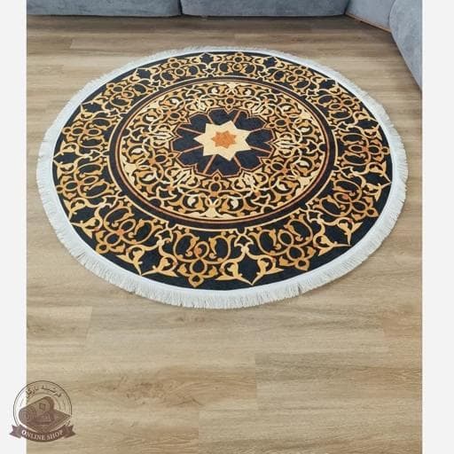 فرشینه گرد مخمل مشکی طلایی مدرن استُپ دار (ابعاد دلخواه) — تصویر ۸
