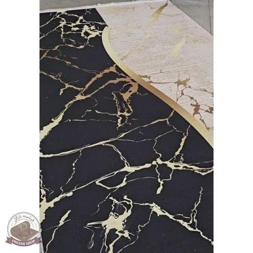 فرشینه مخمل مشکی کِرم مدرن استُپ دار (اصلا سُر نمیخوره) h421 — تصویر ۵
