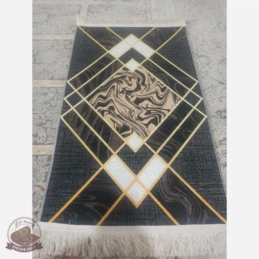 فرشینه مدرن مشکی طلایی رویه مخمل نررم | زیره استُپ دار (ضدلغزش) ابعاد مختلف h396 — تصویر ۸
