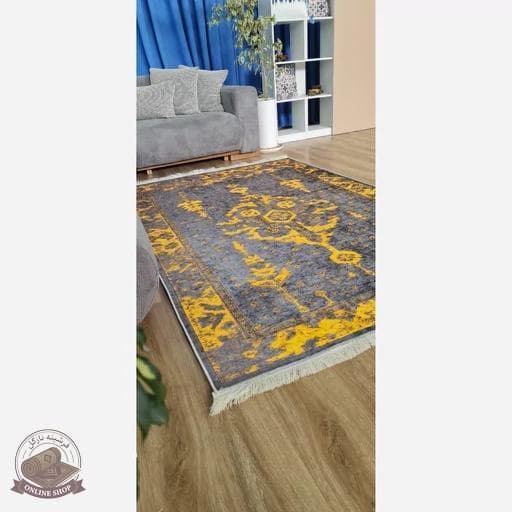 فرشینه وینتیج | طوسی طلایی رویه مخمل نرررم هازان ترک | زیره استُپ دار (ابعاد دلخواه) تولید میشه کد u637 — تصویر ۵