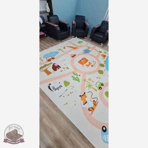 فرشینه کودک| طرح جاده و حیوانات |رویه مخمل هازان تُرک استپ دار(ابعاد مختلف) u304 — تصویر ۳