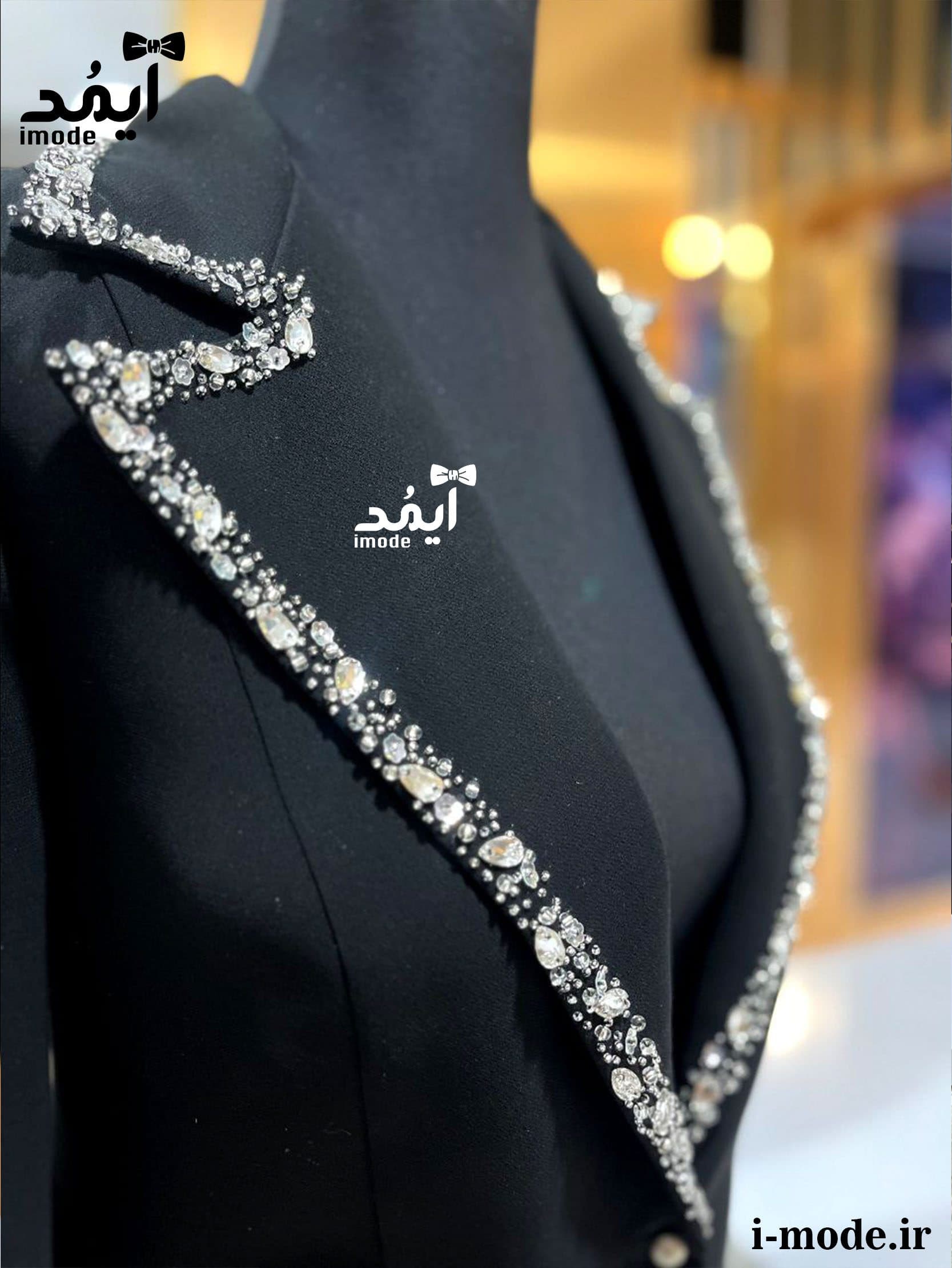 کت مشکی زنانه لاکچری مدل نیشا کت مجلسی جواهر دوزی دخترانه — تصویر ۲