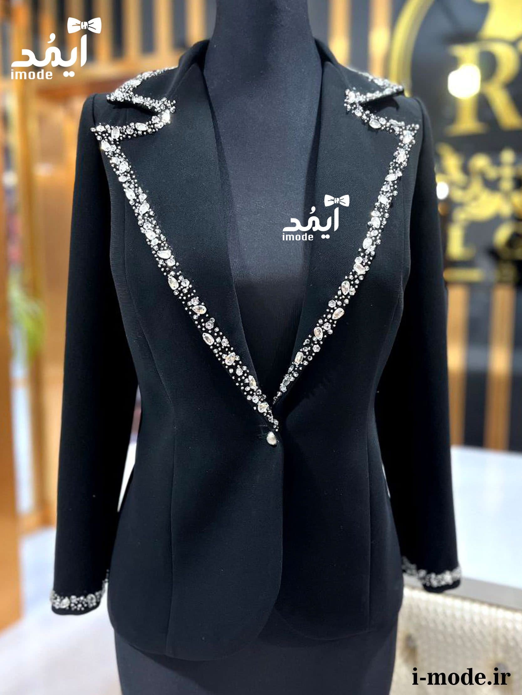 کت مشکی زنانه لاکچری مدل نیشا کت مجلسی جواهر دوزی دخترانه