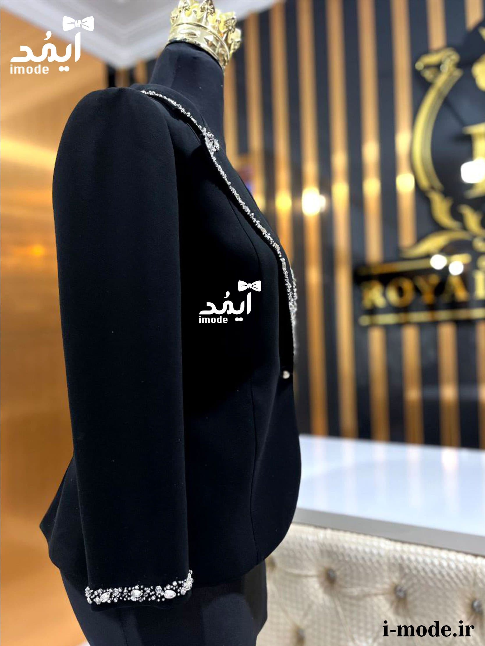 کت مشکی زنانه لاکچری مدل نیشا کت مجلسی جواهر دوزی دخترانه — تصویر ۴