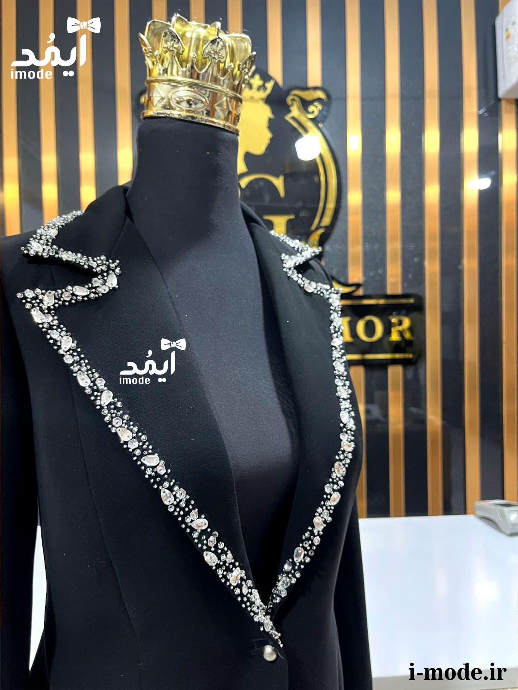 کت مشکی زنانه لاکچری مدل نیشا کت مجلسی جواهر دوزی دخترانه — تصویر ۷