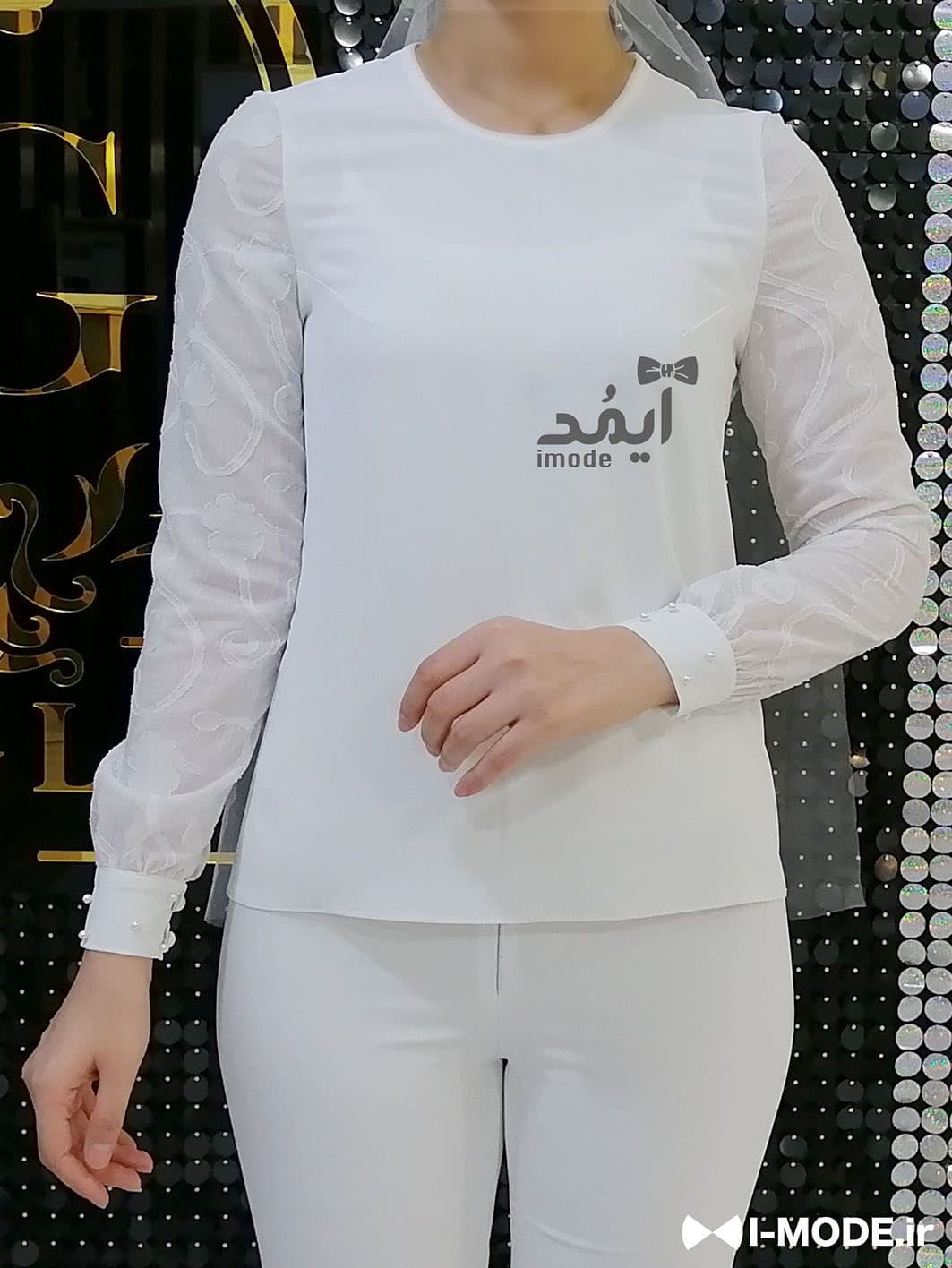 شومیز مجلسی زنانه سفید شومیز آستین بلند مجلسی دخترانه ست عقد — تصویر ۳