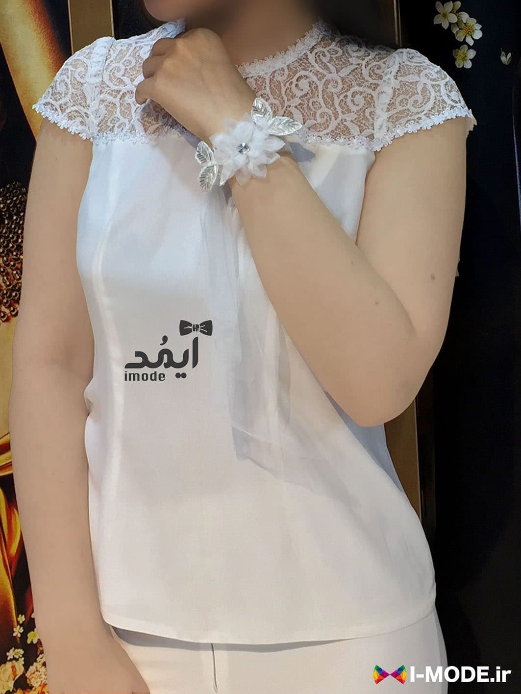تاپ زنانه مجلسی شومیز عقد محضری عروس تاپ دخترانه سفید — تصویر ۲