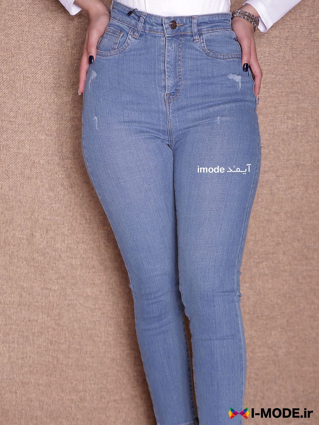 شلوار جین زنانه جذب مدل جدید شلوار لی زاپ دار دخترانه آبی — تصویر ۳