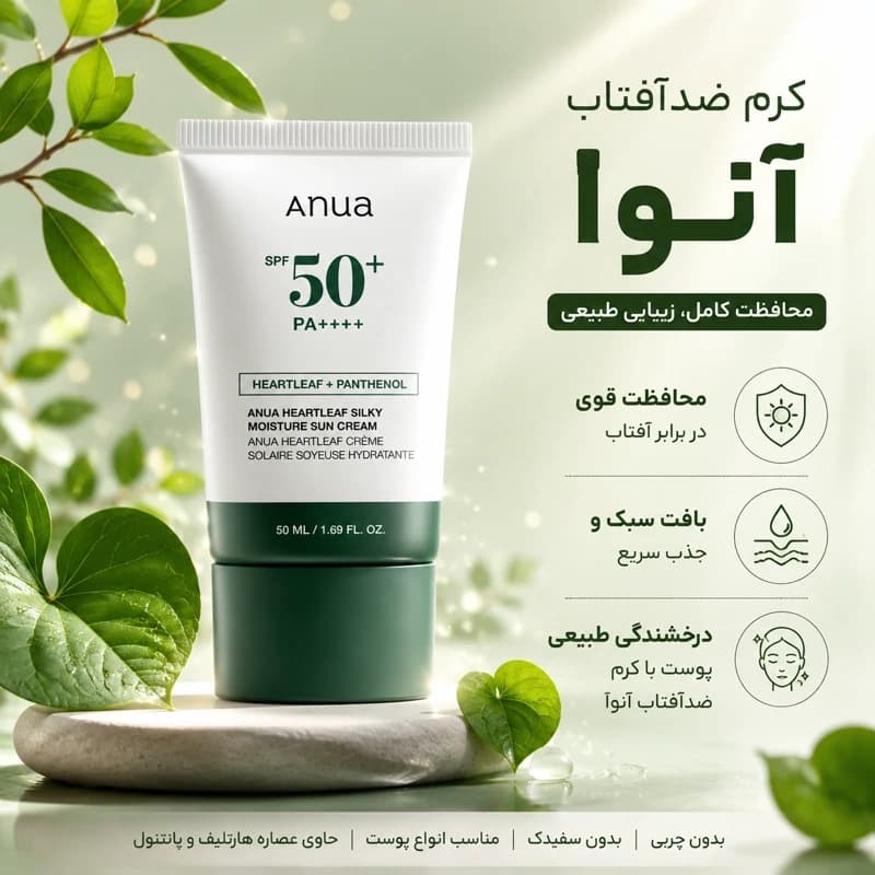 کرم ضد آفتاب مرطوب و ابریشمی آنوا با عصاره هارتلیف و پانتنول کد 1700 — تصویر ۳