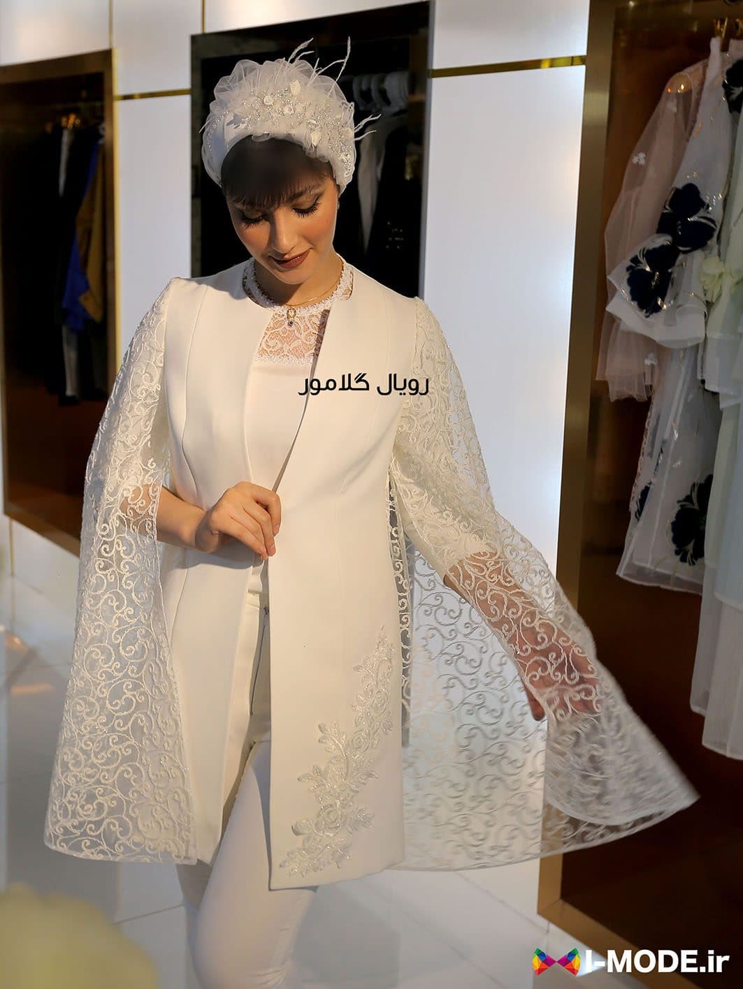 مانتو عقد محضری شیک مدل آریانا 3 مانتو عروس لاکچری مانتوسفید — تصویر ۳