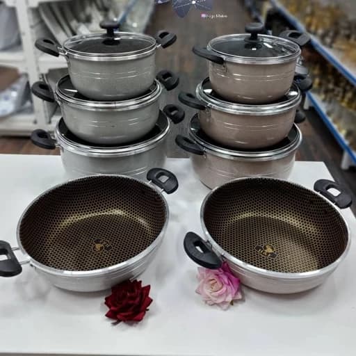 سرویس قابلمه 7 پارچه طرح چدن گرانیت زنبوری