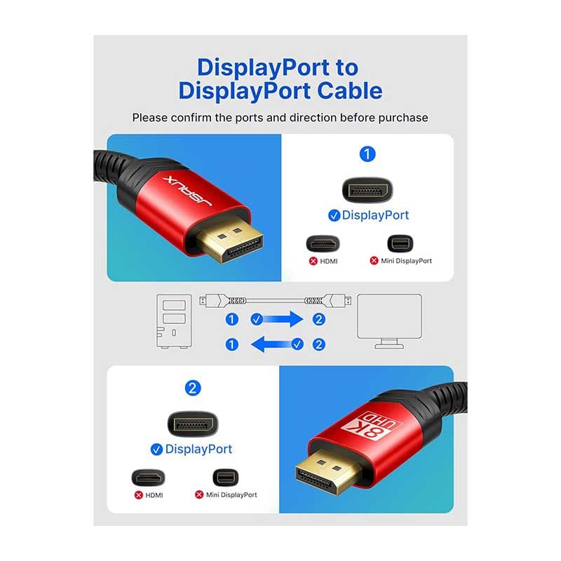 کابل DisplayPort به DisplayPort مدل CV0001 برند JSAUX — تصویر ۴