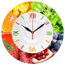 ساعت دیواری گرد آشپزخانه مدل 1238 طرح میوه و بشقاب قطر 30 سانتیمتر — تصویر ۲