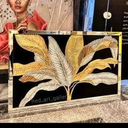 تابلو نقاشی برجسته برگ موز مشکی نقره ای طلایی با قاب آینه ای 5 سانتی — تصویر ۲