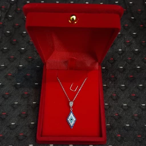 گردنبند نقره چشم نظر لوزی کوچک با زنجیر دیپلمات 45cm با عیار 925 و آبکاری طلاسفید