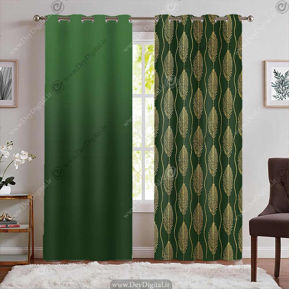 پرده ساده و شیک اسپرت طرح برگ طلایی PK-7755