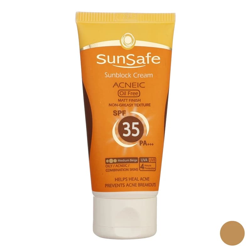 کرم ضد آفتاب SPF35 رنگی سان سیف مدل آنتی آکنه مناسب پوست های چرب حجم 50 میلی لیتر
