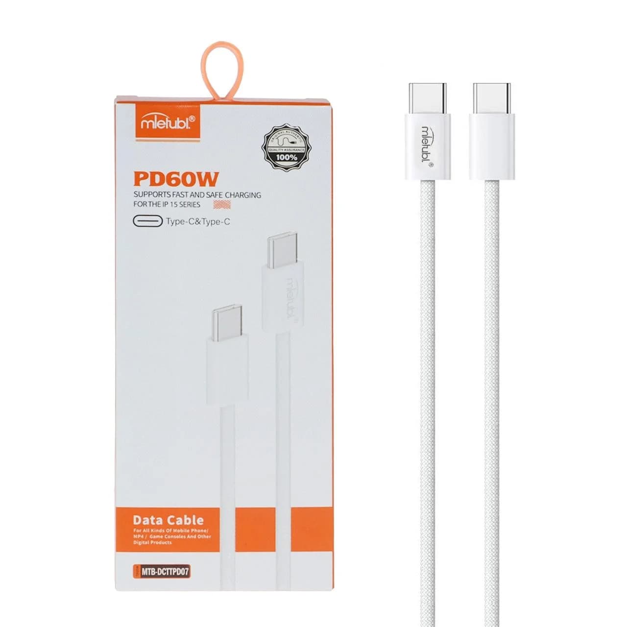 کابل شارژ PD و فست Mietubl Type-C To Type-C مدل MTB-DCTTPD07 60W – سفید (گارانتی شش ماهه AZR)