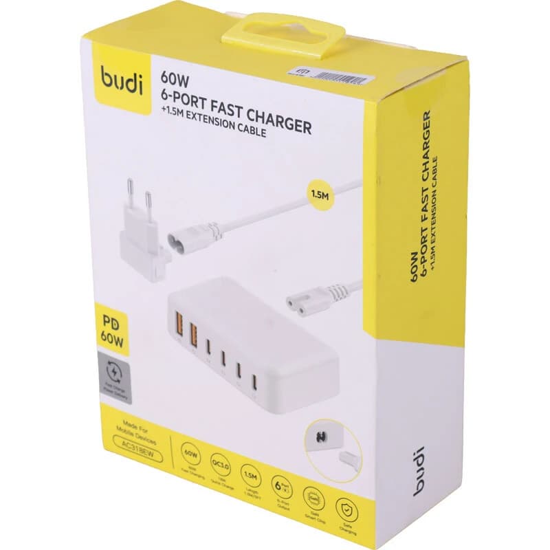شارژر رومیزی 6 پورت 20 وات بودی AC318 GaN PD QC3.0 — تصویر ۶