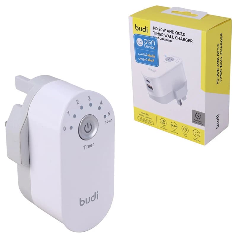 شارژر دیواری تایمر دار 20 وات بودی AC030TU QC3.0 PD 3A