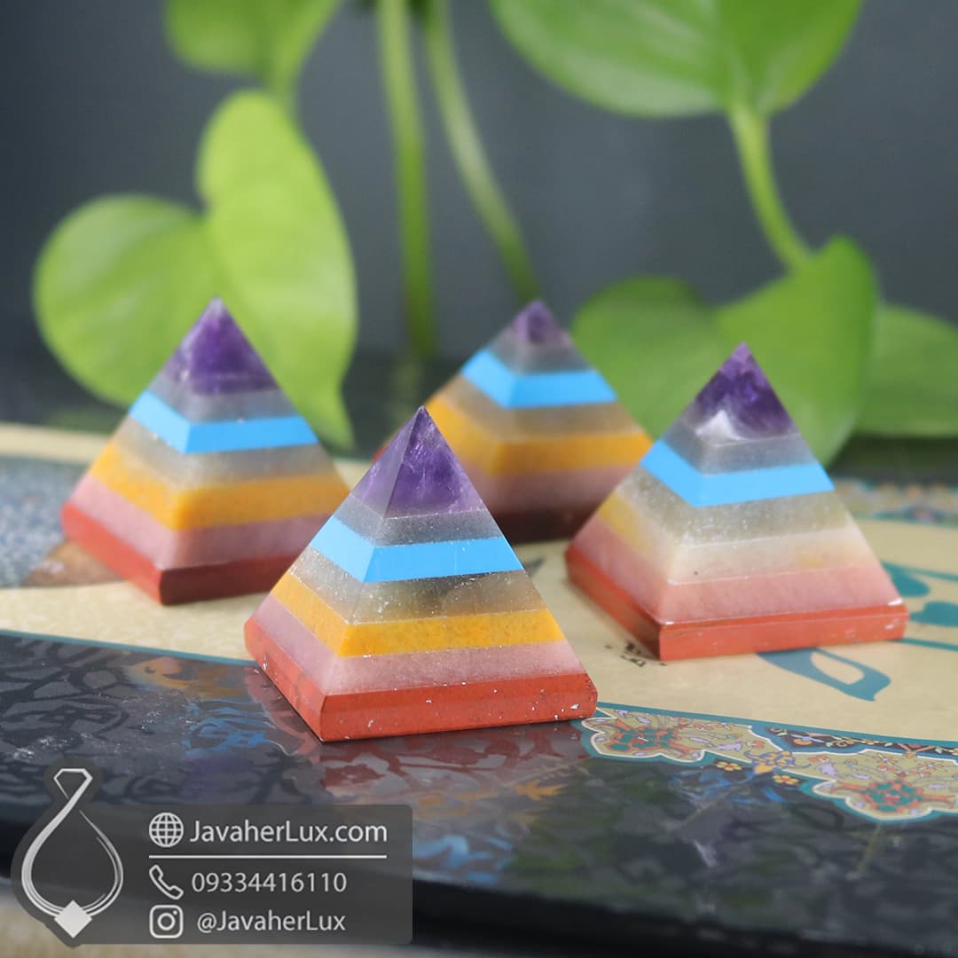 هرم هفت سنگ چاکرا جواهر لوکس مناسب سنگ درمانی 7 Chakra Pyramid _ کد : 400025 — تصویر ۴